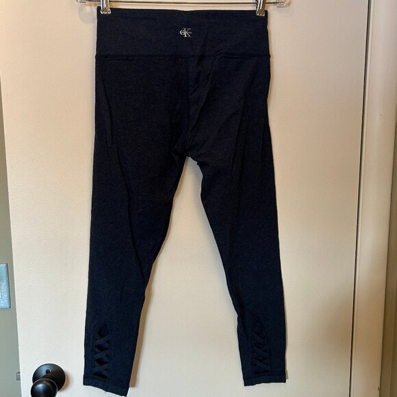 Calvin Klein cropped heathered navy leggings w/ lattice detail at back ankles sz - Picture 3 of 11